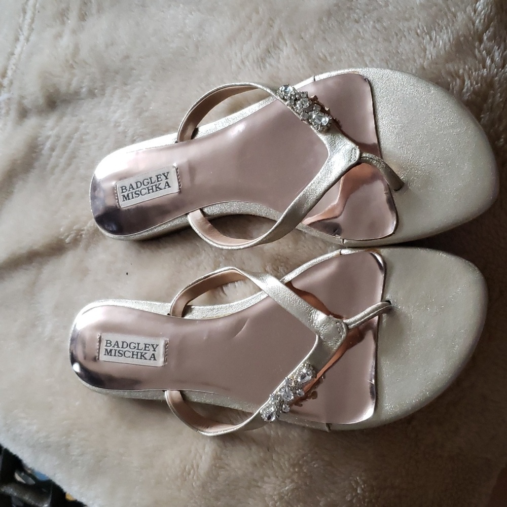 Badgley Mischka gold and studded flat sandals 8.5M